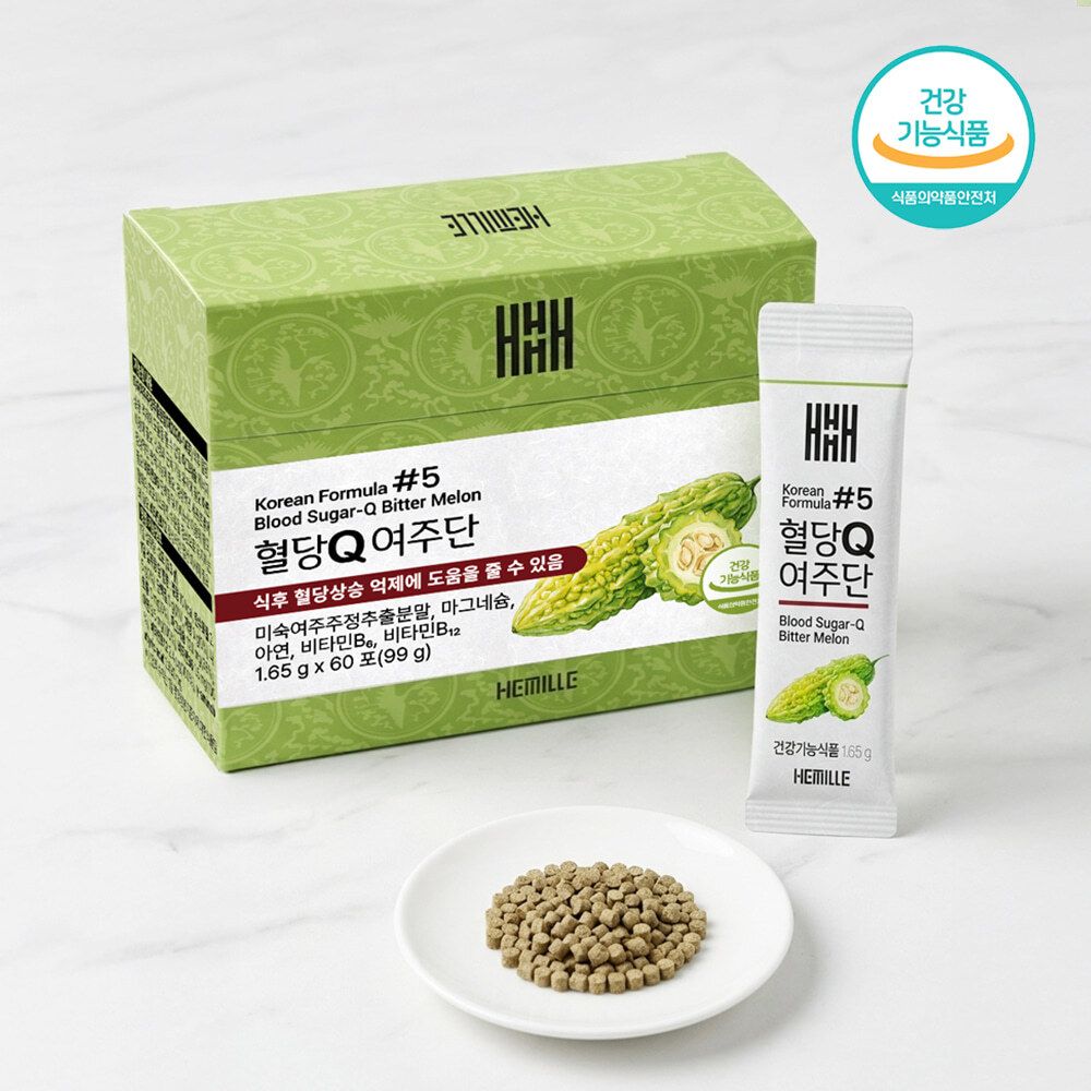 Kim Sohyeong Hemille Đường Huyết Q Khổ Qua Viên Nhỏ Dạng Thanh 60 Gói _ Sản Xuất Tại Hàn Quốc